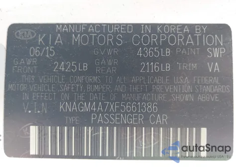 2015 Kia Optima Lx z USA, uszkodzony, nr VIN KNAGM4A7XF5661386